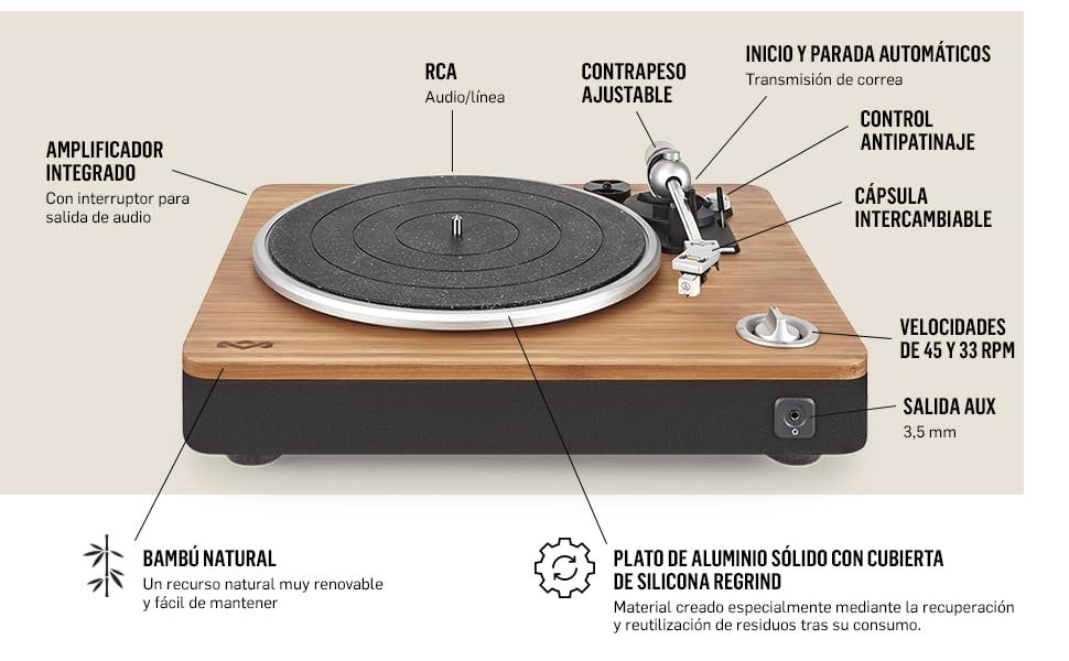 Marley Stir It Up Tocadiscos con preamplificador CARACTERÍSTICAS