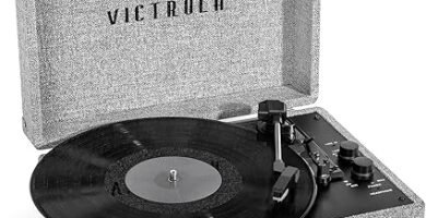 Victrola Tocadiscos de Maleta portátil Bluetooth Vintage lino gris claro