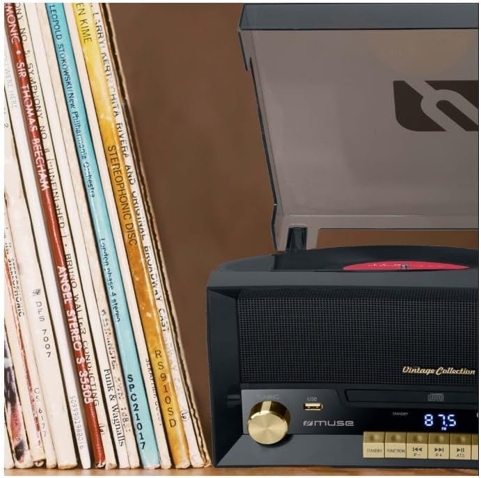 Muse MT112W - Micro Sistema CD y Radio con Giradiscos Muse Tres velocidades, Bluetooth, USB y Lector de Tarjetas SD