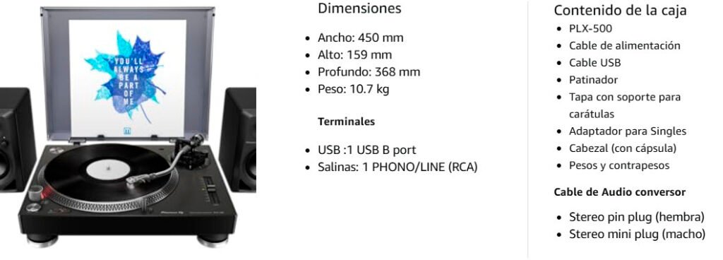 Pioneer DJ PLX-500 especificaciones